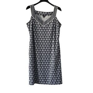 Talbots Navy White Geometric Fan Print V-Neck Sleeveless Shift Dress 1X